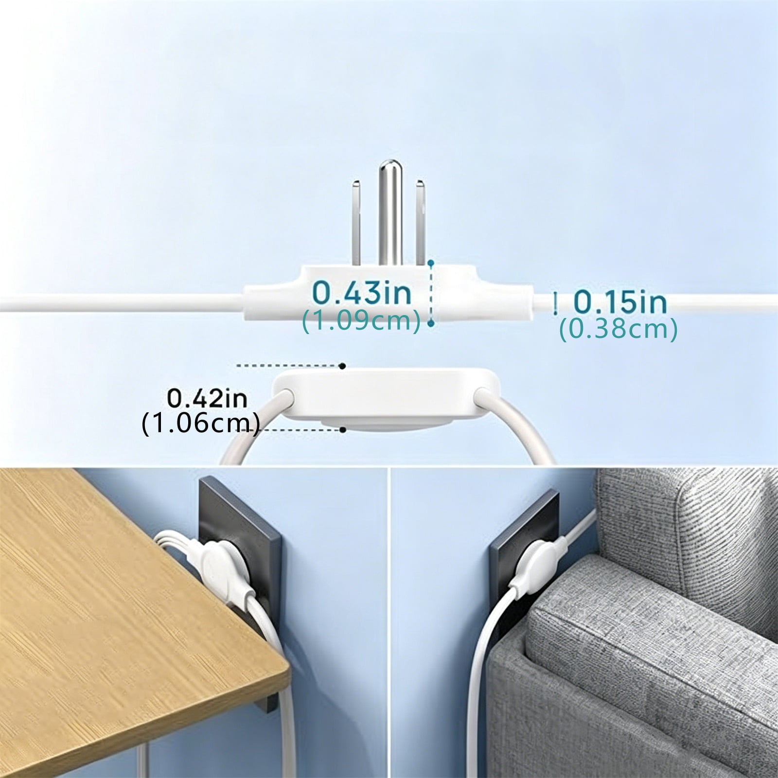 Split Extension Power Strip, Low Profile Flat Plug, 1 Pack with 6 Grounded Outlets and 6 USB Ports, Splitsided Overlong Extension for Home Office Dormitory Behind Furniture