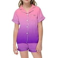 thumbnail image 3 of Kids Satin Pajamas for Girls Boys Gradient Short Sleeve Button Down Nightwear with Shorts Summer PJS for Girls Outfits Size 6T, 3 of 7