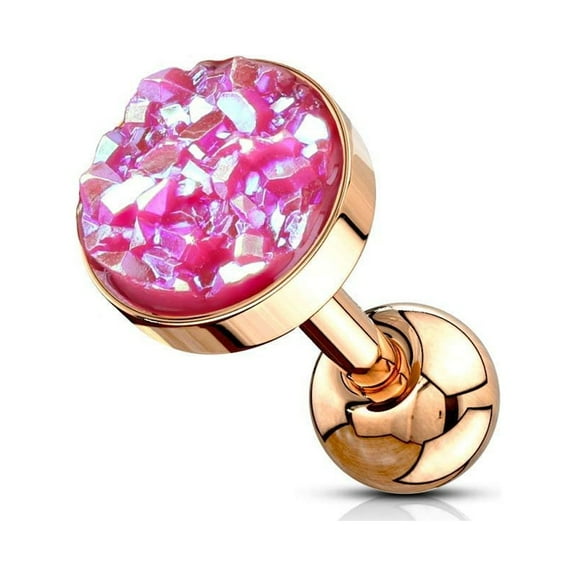 MoBody 16G Synthetic Druzy Stone Tragus Earring Surgical Steel Cartilage Barbell Helix Piercing Stud (1.2mm) (Rose Gold/Pink)