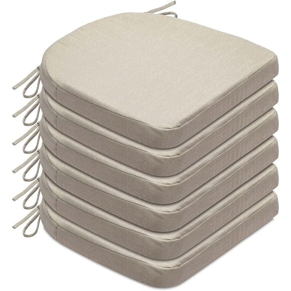 Chair Cushions Set of 4 or 6 – Thick Foam Seat Pad Chair Cushion 17"x16" with Ties and Removable Washable Cover for Dining Chairs, Office | Hardwood | Metal Chairs (6, Cream)