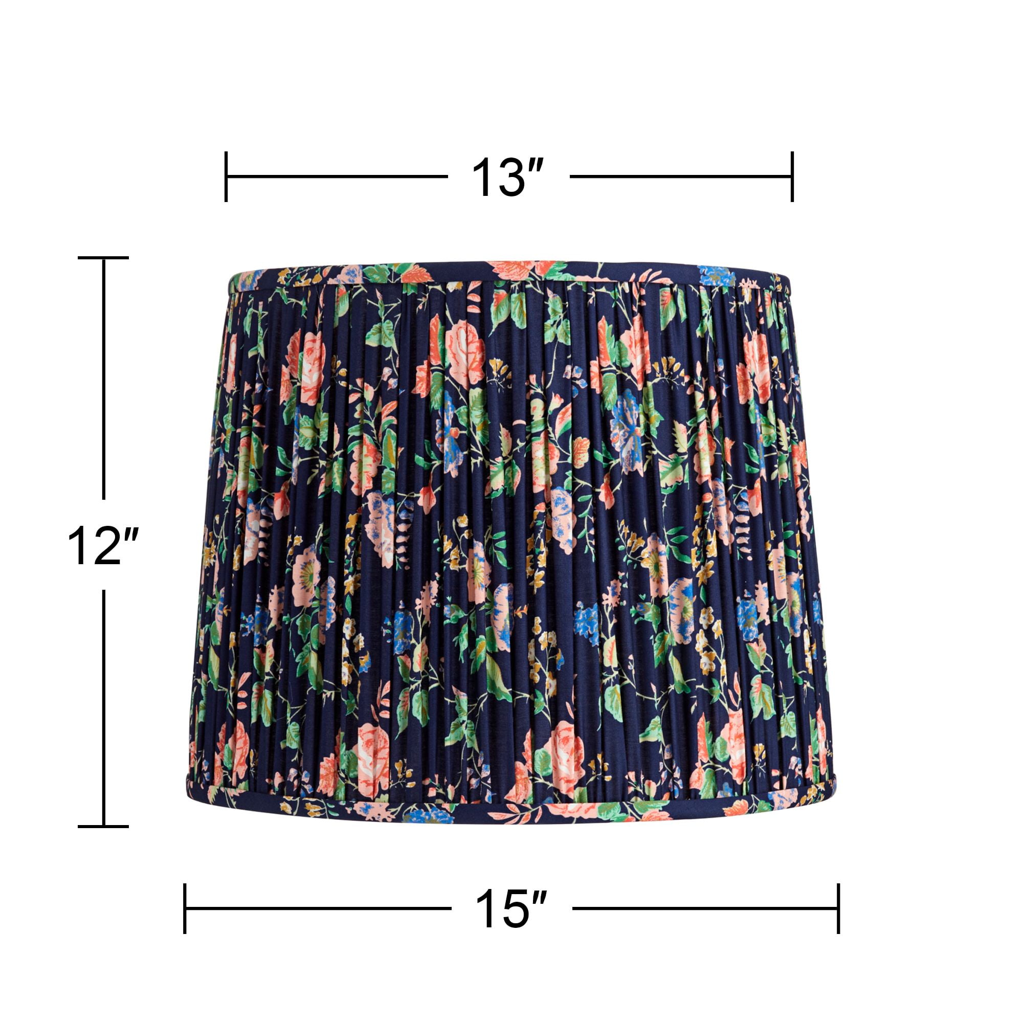 Springcrest Sally 13" Top x 15" Bottom x 12" High x 12" Slant Print Lamp Shade Replacement Navy Blue Pleated Rose Floral Spider Harp Finial