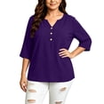 thumbnail image 4 of Kezqiaxn 3/4 Length Sleeve Womens Tops V-Neck Button Up Shirt Business Work Blouses Plus Size Clothes for Women, 4 of 6