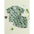 thumbnail image 3 of Conjunto de ropa de verano para niños: camisa de manga corta con cuello vuelto y pantalón corto con cintura elástica, estampado de dinosaurios., 3 of 9