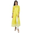 thumbnail image 3 of Bimba Women Long A-Line Kurti Indian Ethnic 3/4 Sleeve Blouse-Yellow, 3 of 8