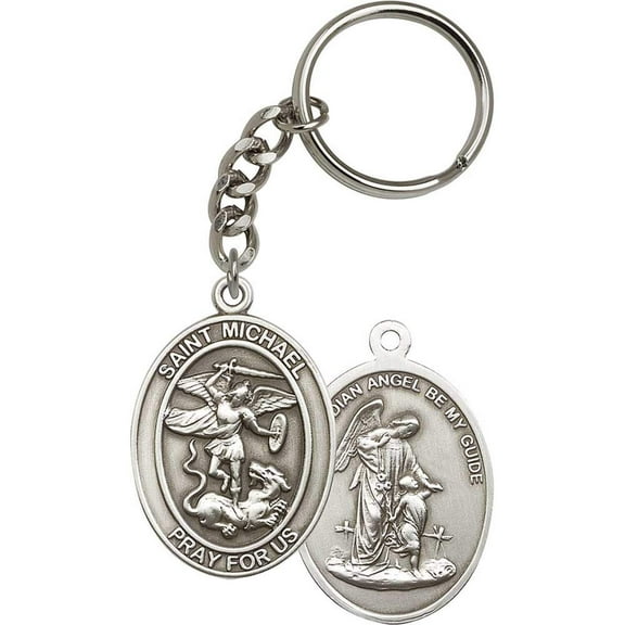 Antique Silver St. Michael the Archangel Keychain