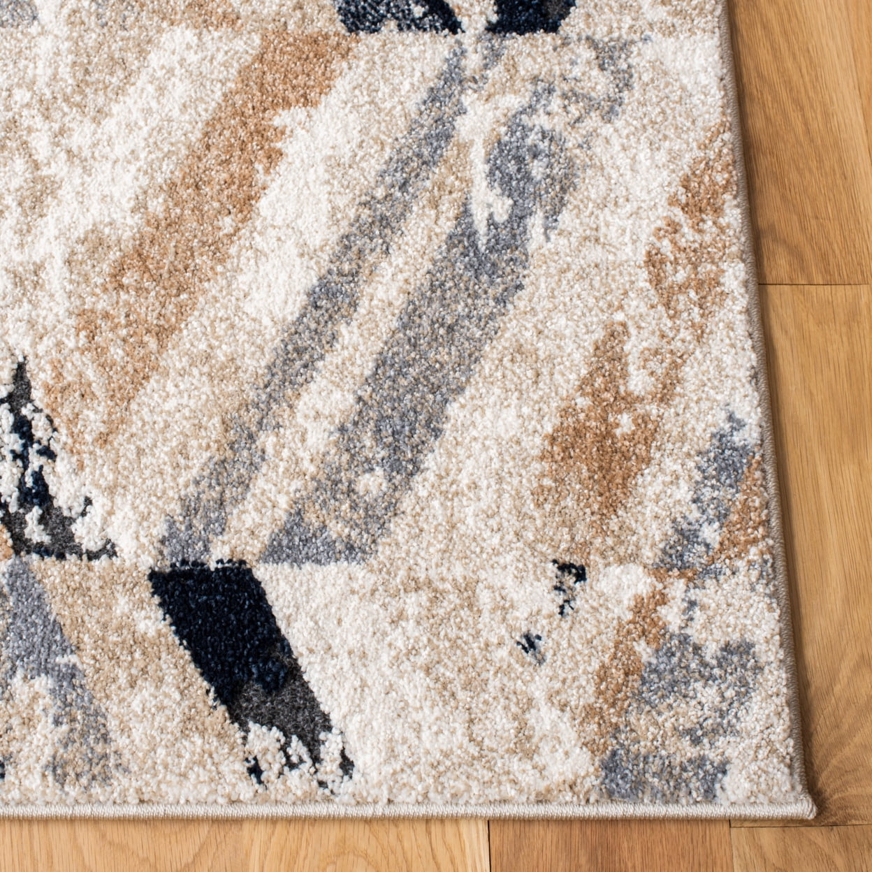SAFAVIEH Coppertone Amara Geometric Area Rug, Ivory/Navy, 6'7" x 6'7" Round