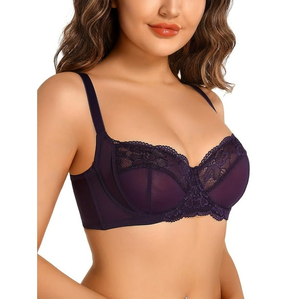 Elegant Plus Size Balconette Bra with Contrast Lace and Non-Padded Push Up  Design