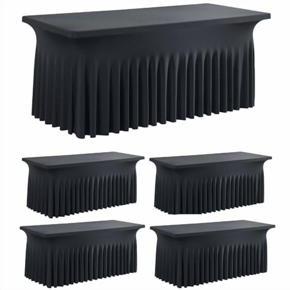 leegleri Lot de 4 Housses de Table en Spandex Noir pour Tables Rectangulaires de 5 Pieds, Sans Plis, Housse de Table en Spandex avec Jupe-pour Banquets Mariages Fêtes