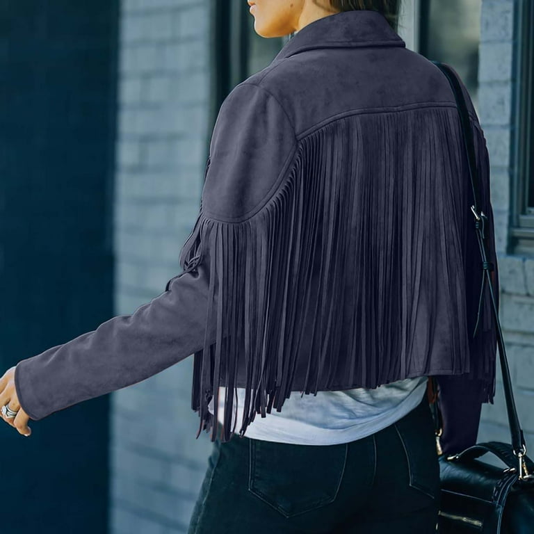 Plus size leather store jacket with fringe