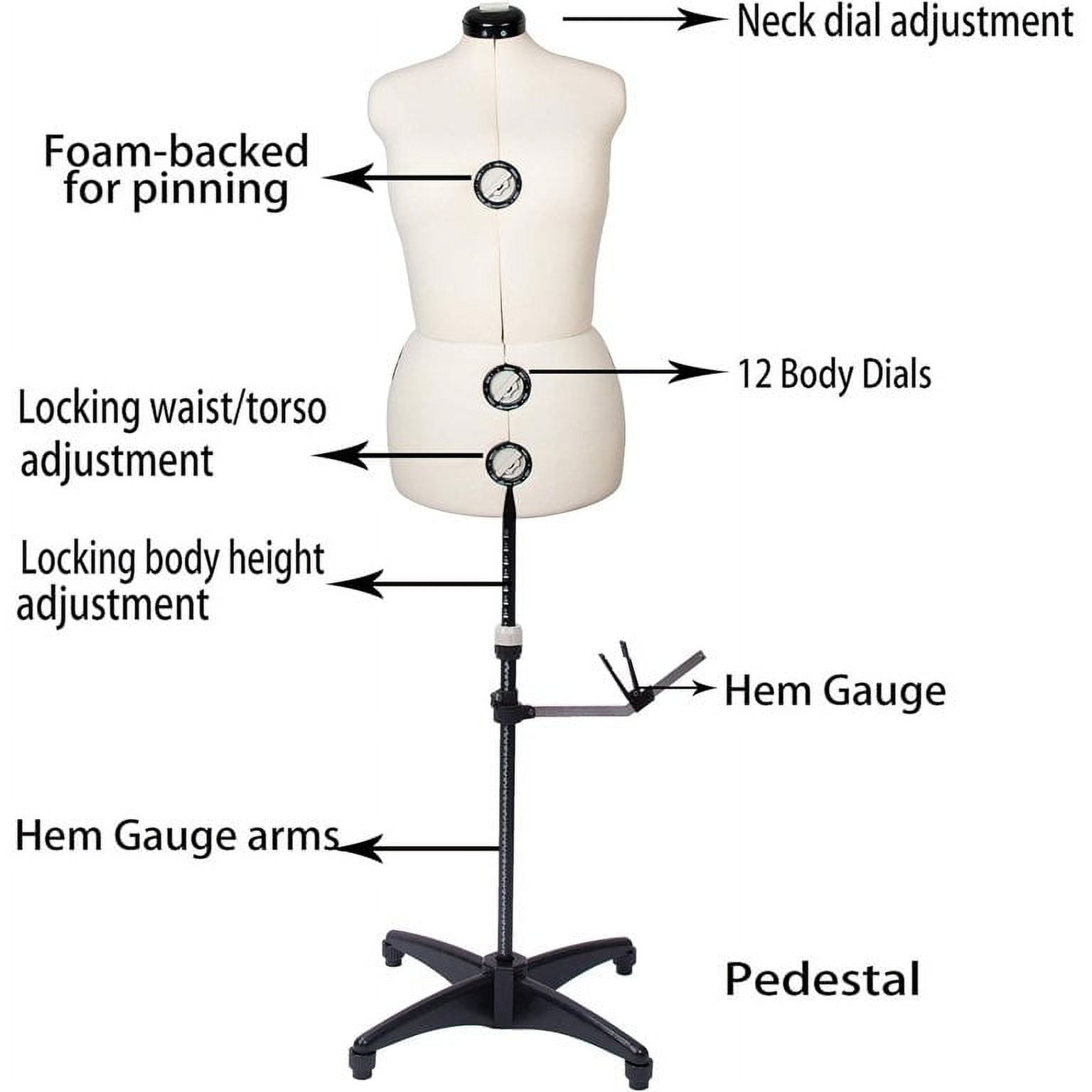 GEX 13 Dials Female Fabric Adjustable Mannequin Dress Form for Sewing, Mannequin Body Torso with Stand, Up to 70" Shoulder Height Beige (X-Large)