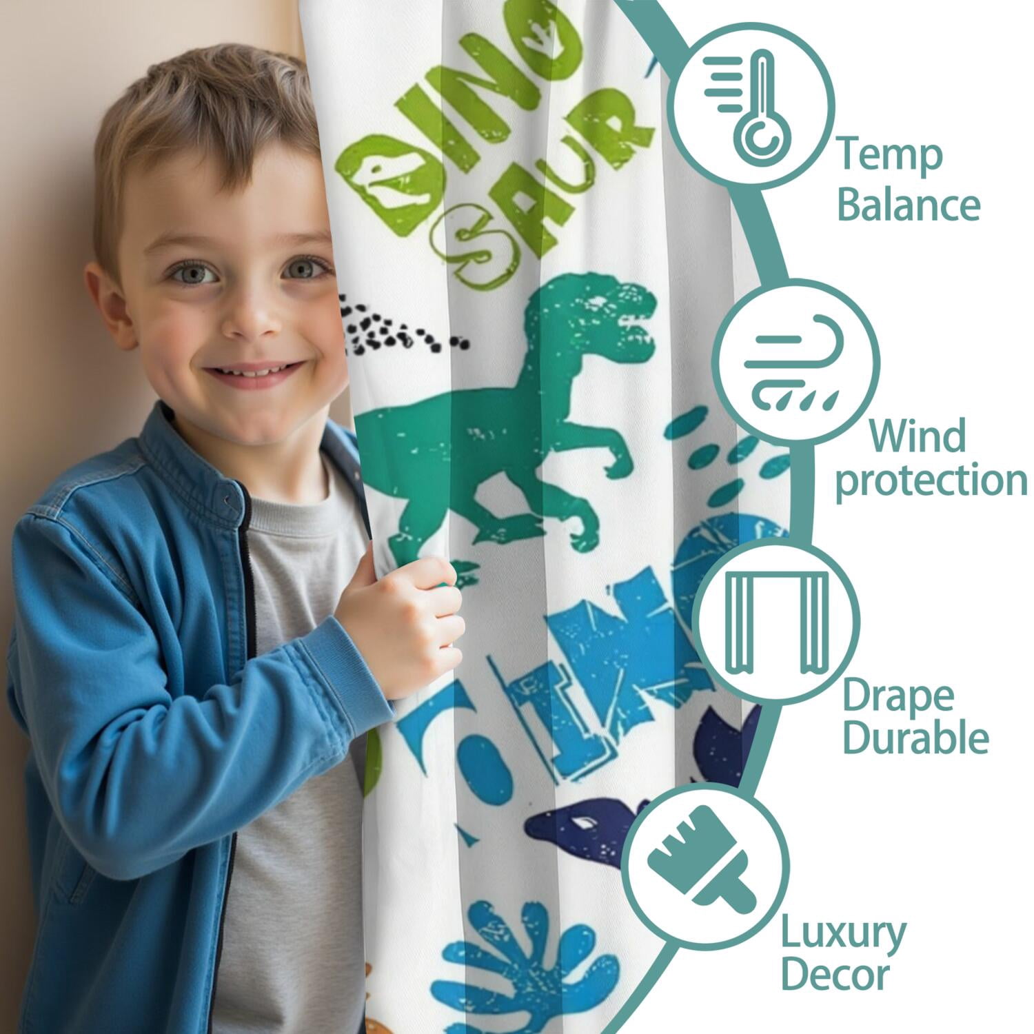 Dino Curtains for Boys Room, Kids Boys Cartoon Dinosaur Funny Colorful Safari Animals Blackout Window Drapery Treatments for Baby Kids Room Bedroom Living Room Nursery Fabric 2 Panels, 42"x84" Inch