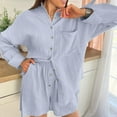 thumbnail image 2 of REORIAFEE Matching Sets for Women Summer Beach Outfit Summer Women's Casual Loose Long Sleeve Lapel Top + shorts Sky Blue L, 2 of 6
