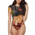 thumbnail image 1 of Fotbe Sleeping Cat Flowers Body de Mujer con Cuello Redondo y Mangas Cortas, Sin Mangas Ajustado, Suave, Cómodo y Básico-XX-Large, 1 of 7