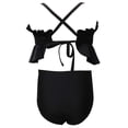 thumbnail image 7 of Scyoekwg 2-Piece Swimsuit Everyday Slim Beach Bikini Hollow Out Ruffle Bikini Tops High-Waist Swimming Trunks Outfits Vacation Solid Color Black, 9-10 Years, 7 of 7