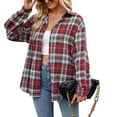 thumbnail image 2 of SHIBEVER Womens Blouse Long Sleeve Oversized Flannel Plaid Soft Button Down fashion Shirt Roll Up Plaid tops, 2 of 4