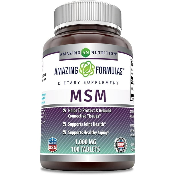 Amazing Formulas MSM (Methylsulfonylmethane) Dietary Supplement 1000mg, 100 Tablets (NonGMO