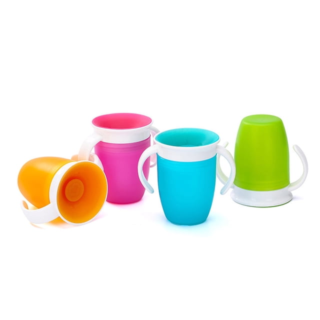 Taza entrenadora de 240ml Miracle de 360 grados, taza entrenadora sin derrames con dos asas para bebés