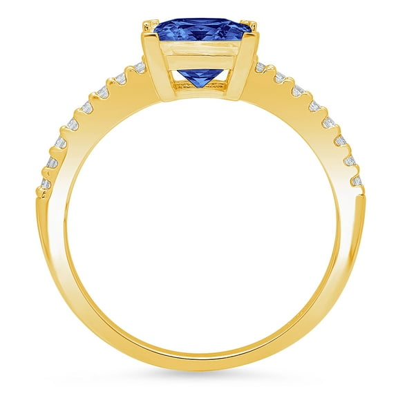 1.62 ct Princess Cut Simulated Tanzanite Solitaire with Accents Engagement Ring for Women in 14K Yellow Gold