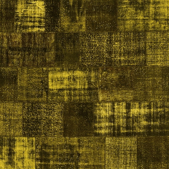 Ahgly Company Indoor Square Patchwork Yellow Transitional Area Rugs, 7' Square