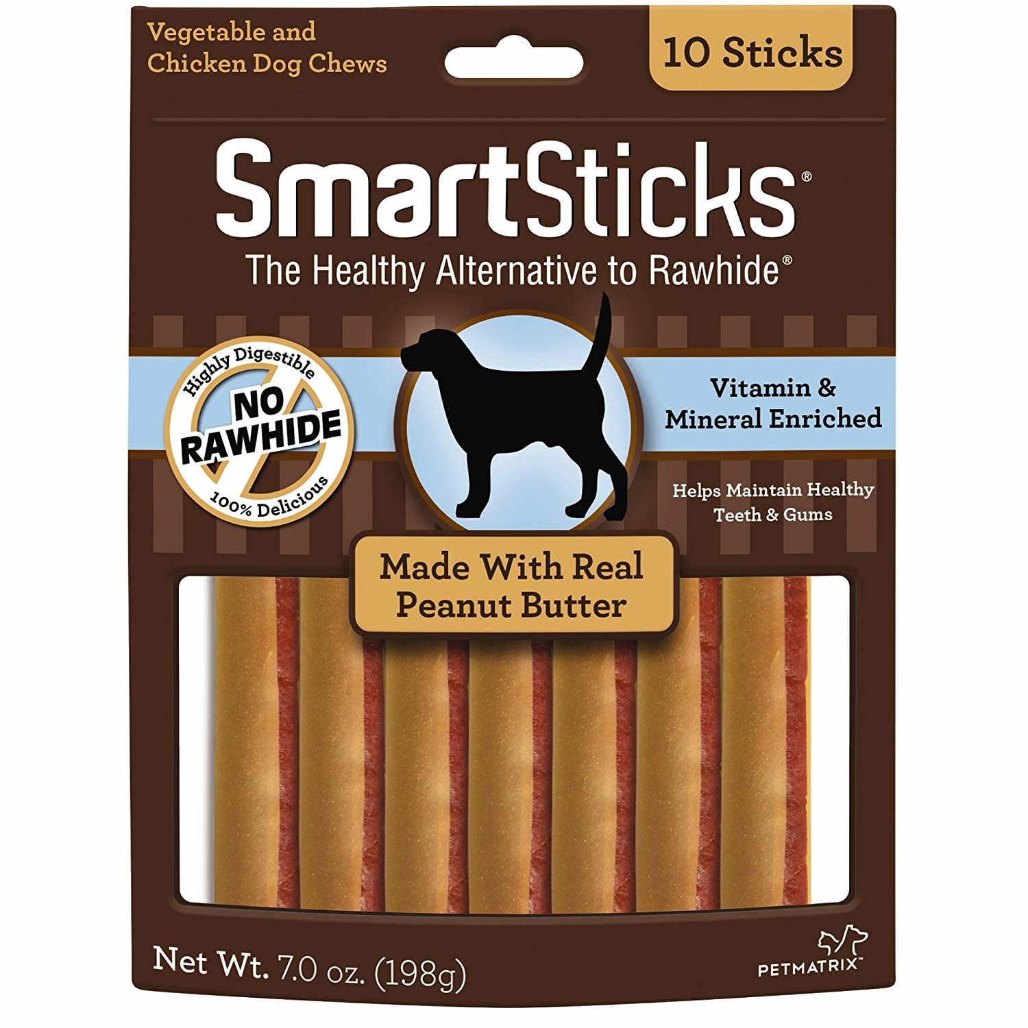SmartBones SmartSticks With Real Peanut Butter 10 Count, RawhideFree