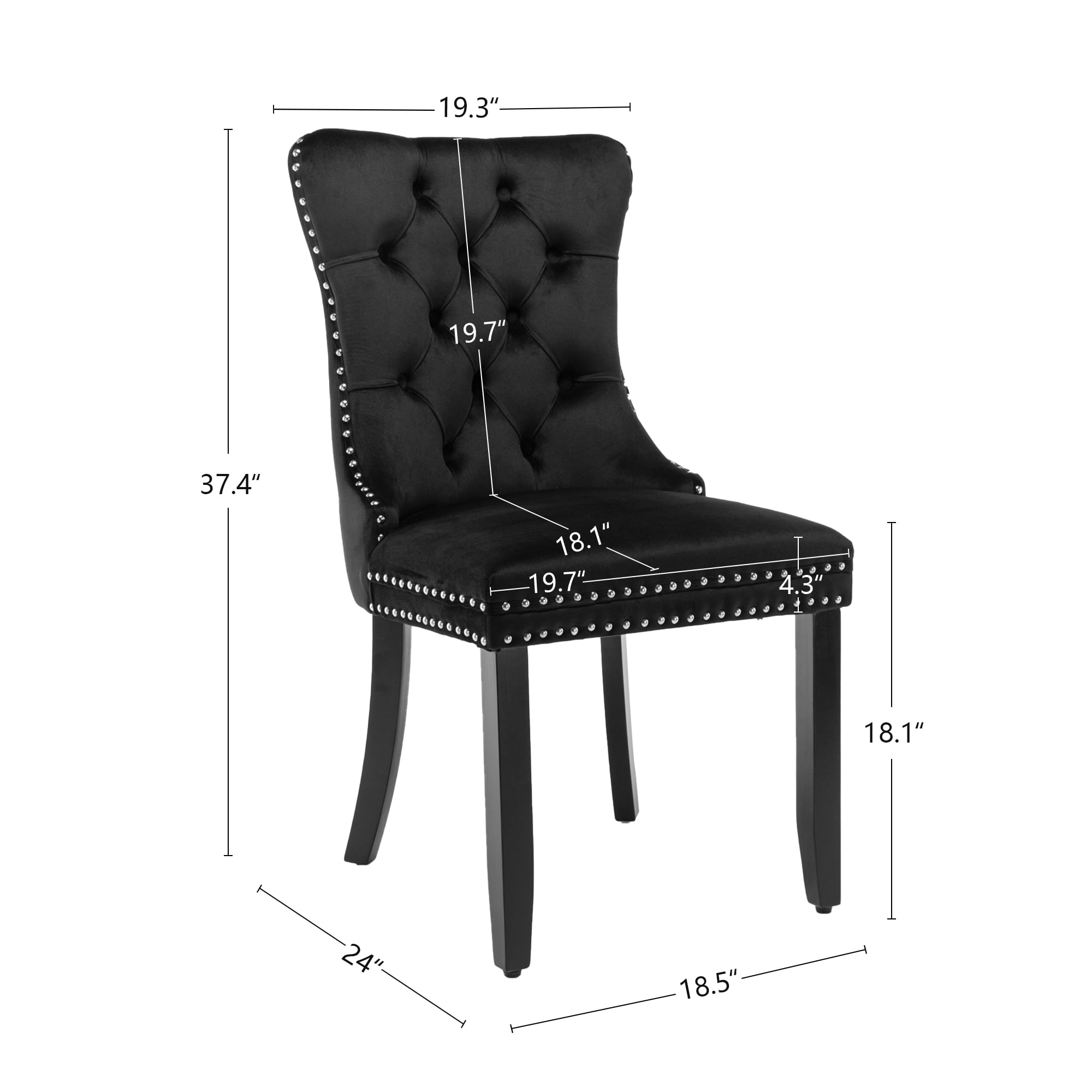 Resenkos Upholstered Tufted Dining Chairs Set of 2 with Nail Head Decor, Black Velvet Fabric
