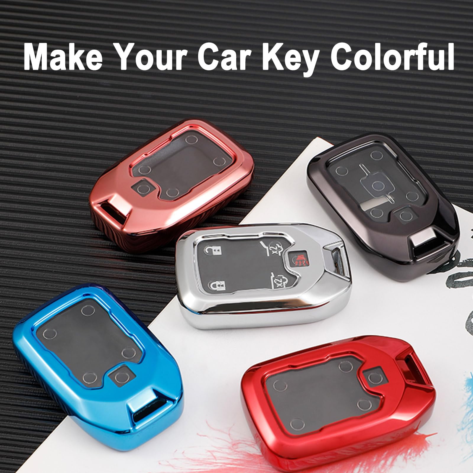 Premium Soft TPU Key Fob Cover with Leather Keychain for Chevrolet Suburban Tahoe and GMC Sierra Terrain Acadia Yukon Durable Protective Shell with Refined Texture and Secure Fit