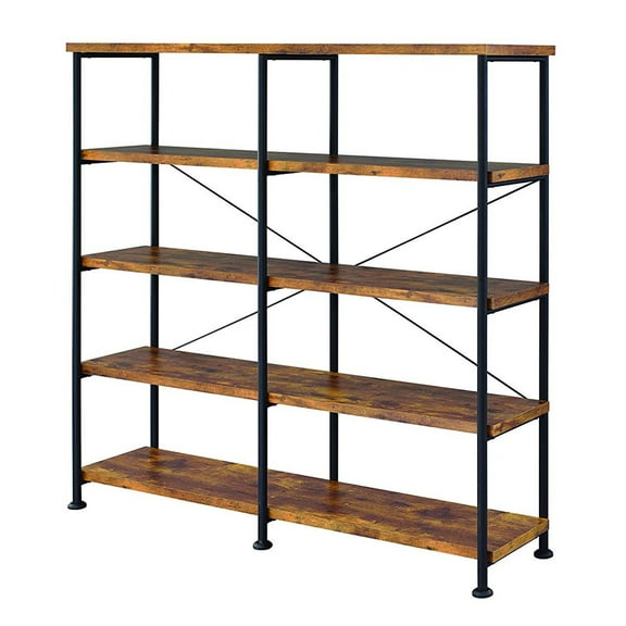 Benjara 14.25" 4-Shelf Modern Metal and Wood Bookcase in Brown and Black