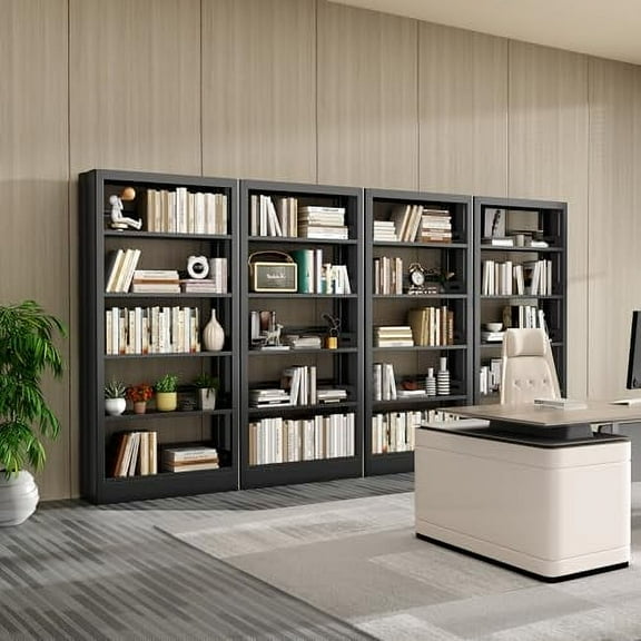 5-Tier Bookcase with Adjustable Storage Shelves, Metal Bookshelf with Book Stopper, Bookcase Shelf for Library, Office, Living Room