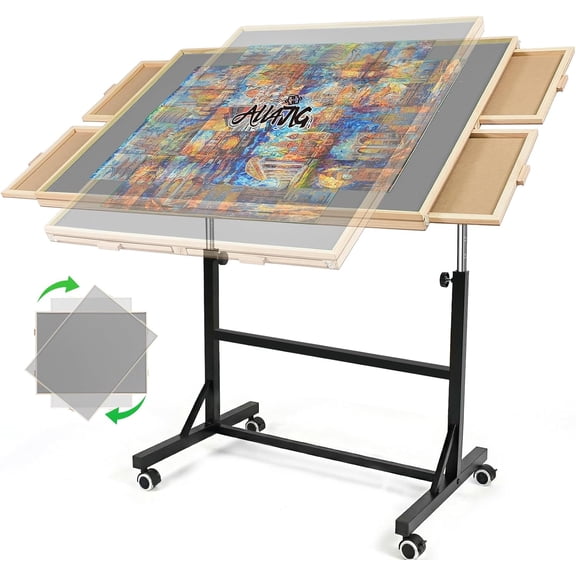 1500 Pieces Puzzle Table with Legs and Wheels, Wooden Jigsaw Puzzle Table with 4 Drawers & Cover,Upgraded Stability & Optimized Lightweight Design,Vertical Placement Option