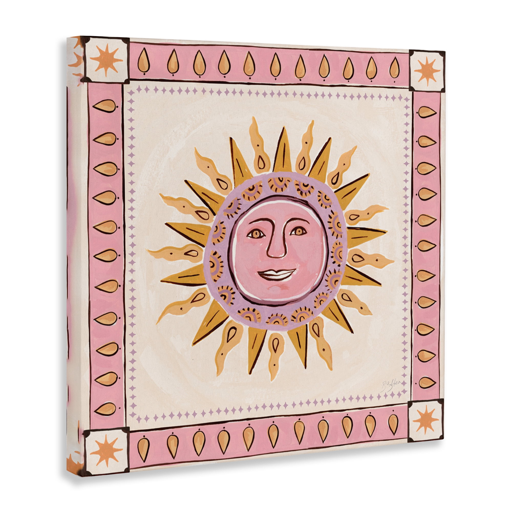 Stupell Industries Smiling Sun with Pink Border Canvas Wall Art, design by Two If By Sea Studios
