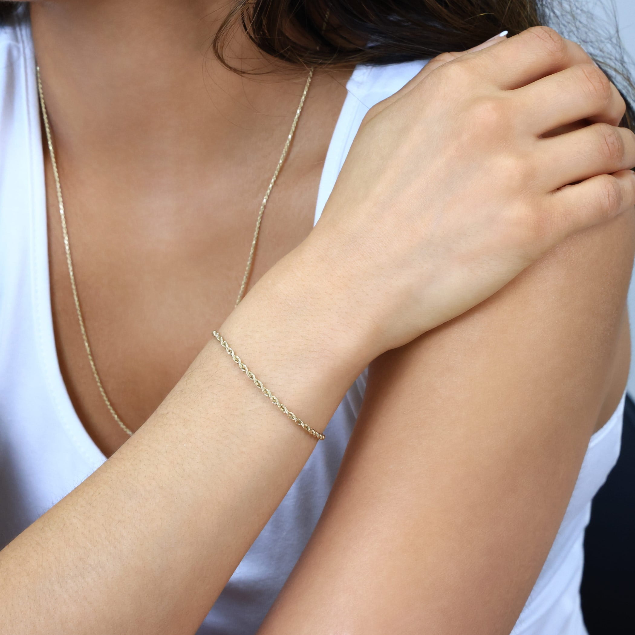 Nuragold 10k Yellow Gold 2mm Rope Chain Diamond Cut Bracelet or Anklet (7"-9") Italian Jewelry for Men & Women
