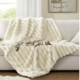 thumbnail image 5 of Hyde Lane Ultra Soft Faux Rabbit Fur Throw Blanket, Warm Plush Striped Blankets Twin Size – Luxury Home Decor, Fluffy Throws for Couch, Chair, Sofa, 750GSM (Cream, 60"x80"), 5 of 15