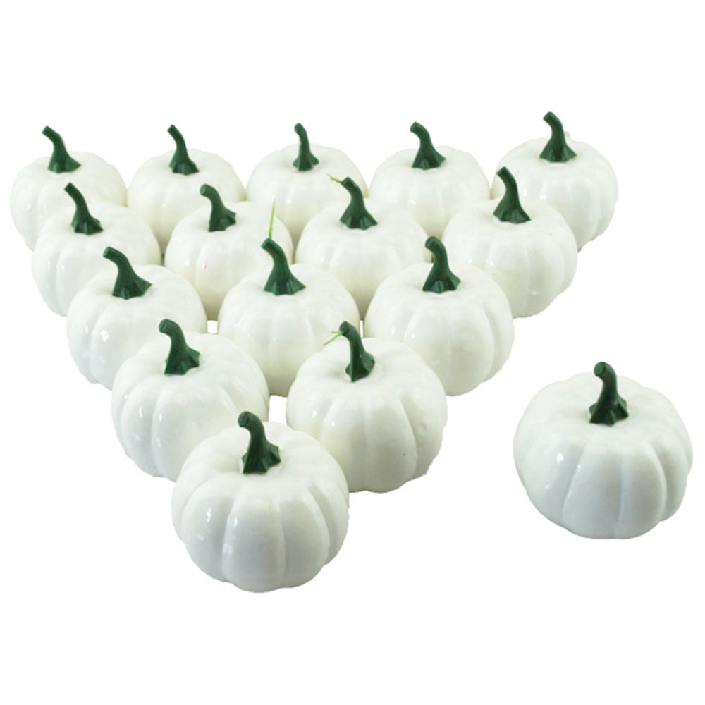 16PCS Harvest White Artificial Small Pumpkins Simulation Vegetables for Halloween Thanksgiving Home Kitchen Outdoor Embellishing