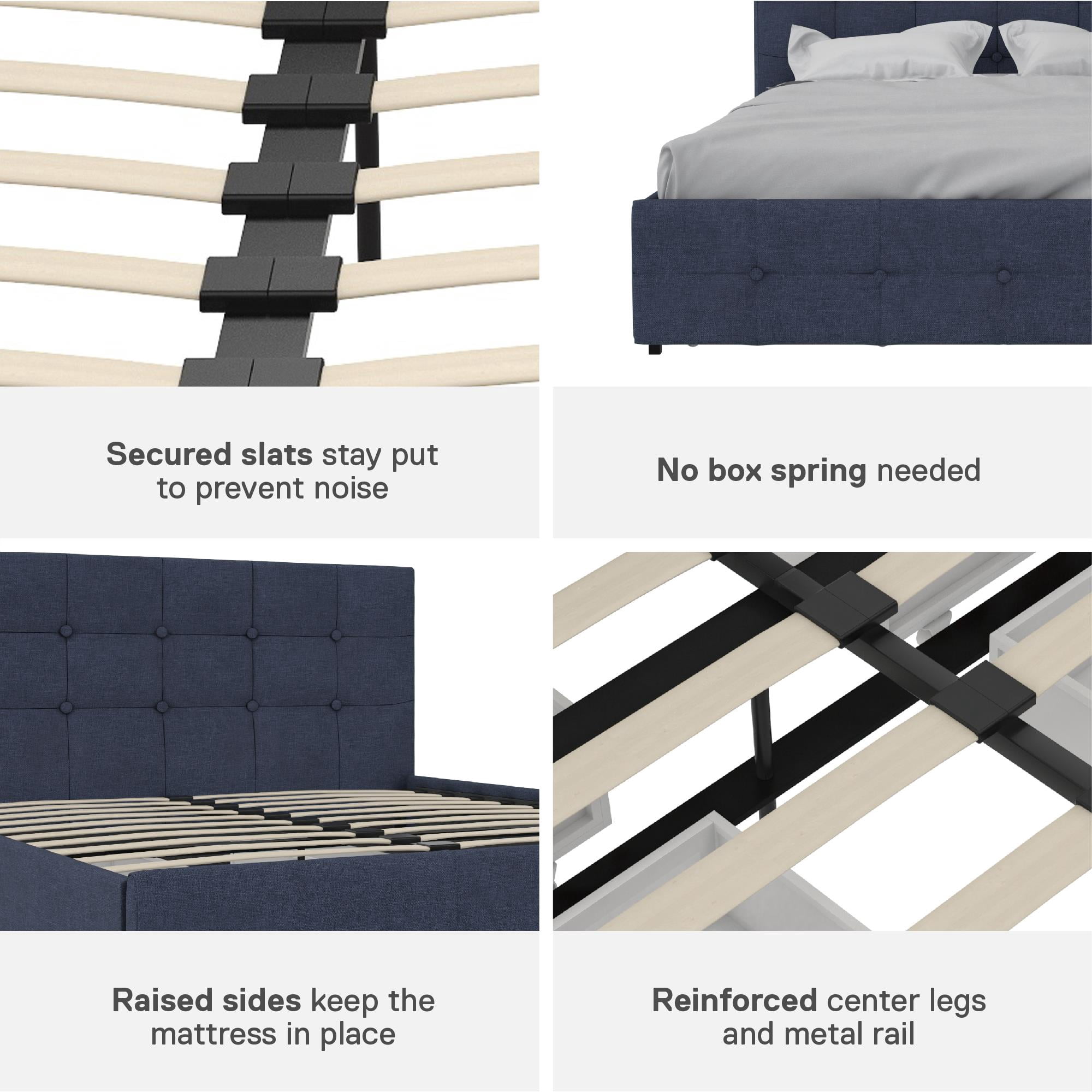 DHP Rose Tufted Upholstered Storage Bed Frame, Queen, Blue Linen