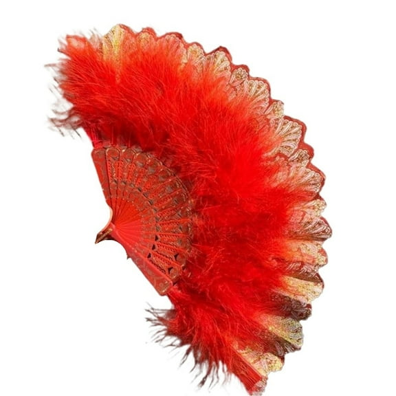 Classical Folding Fan Retro Tassel Pendant Feather Folding Fan Feather Hand Fan Dancing Feather Fans Photography Prop