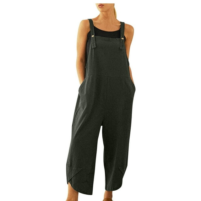 EQWLJWE Combinaison Grande Taille Liquidation Femme Combinaison à Bretelles Été Nouveau Style Couleur Unie Poche Combinaison Décontractée Combinaison Femme pour Femmes Été
