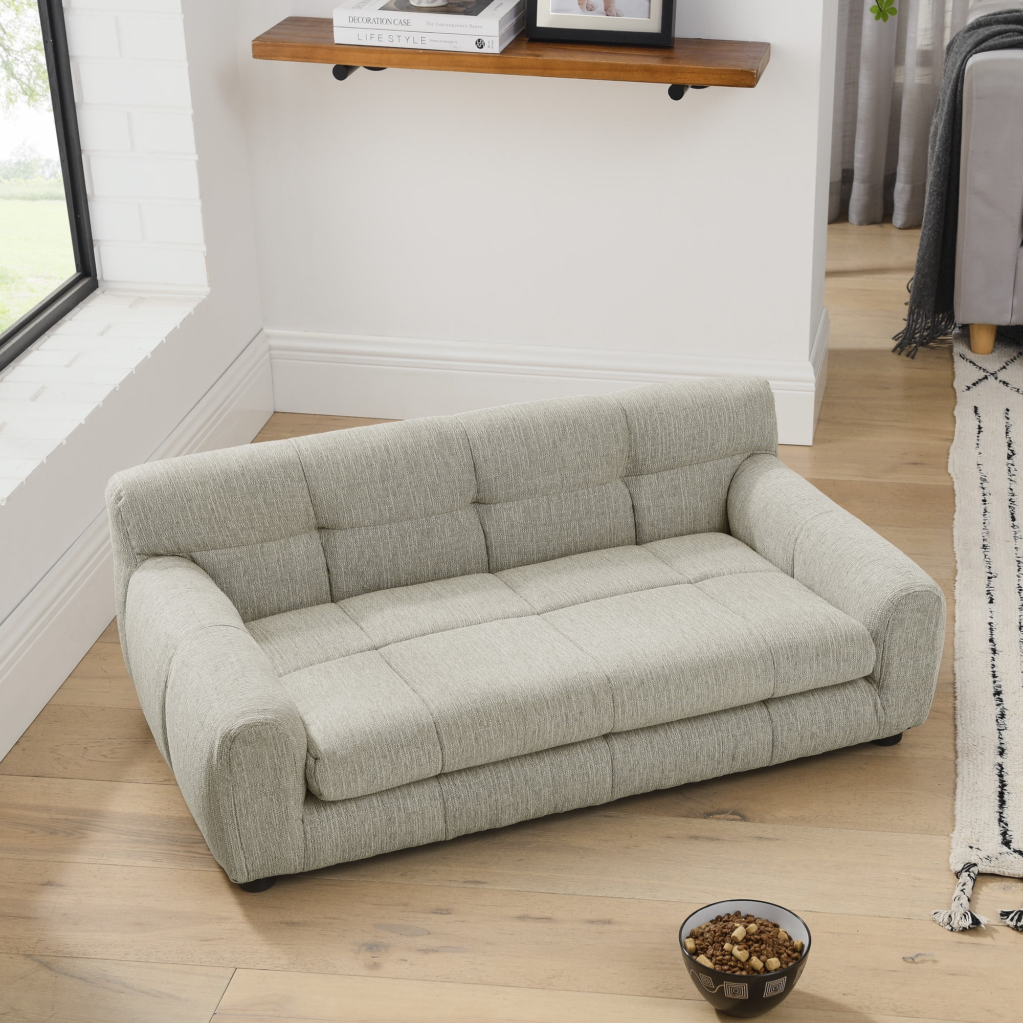 Soft Modern Linen Pet Sofa with Backrest & Armrests, Stable Short Leg Dog Couch for Medium & Large Dogs, Comfortable Pet Furniture Bed