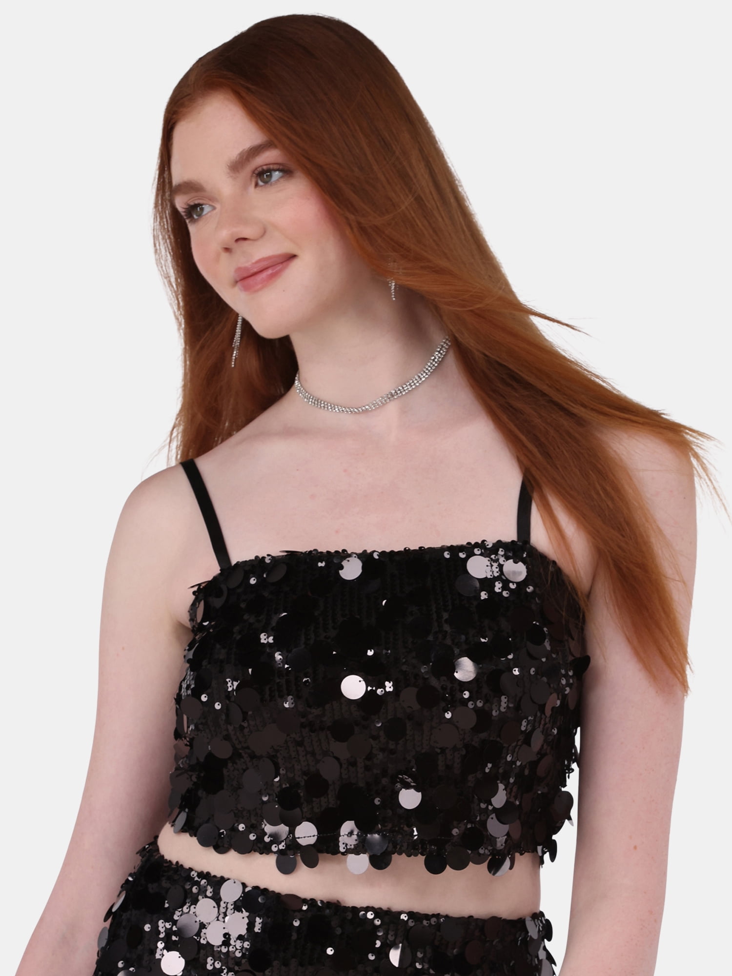 No Boundaries Sequin Cami Top and Mini Skirt Set, 2-Piece, Women's and Women’s Plus