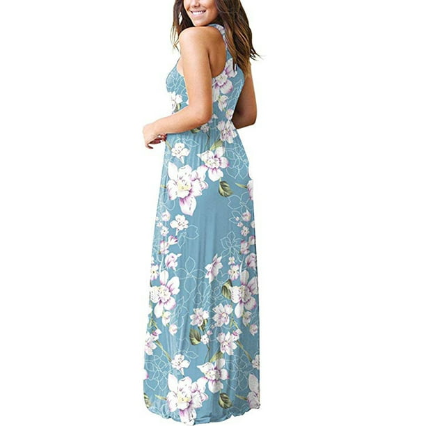 Womens Summer Dresses Casual Bohemian V-neck Ruffles Floral Printed Long  Maxi Dress Ladies Short Sleeve Beach Dresses