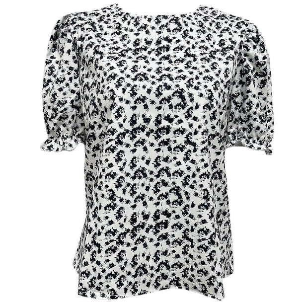 Women Floral Print Shirt Female Puff Sleeves Blouses Summer Casual Pullover Top All-matching Chiffon Blouse Streetwear Sky Blue XL
