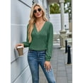 thumbnail image 6 of Womens V Neck Long Sleeve Tops Dressy Casual Fall Shirts Puff Sleeve Loose Tunic Trendy Tops Blouses Green S, 6 of 9