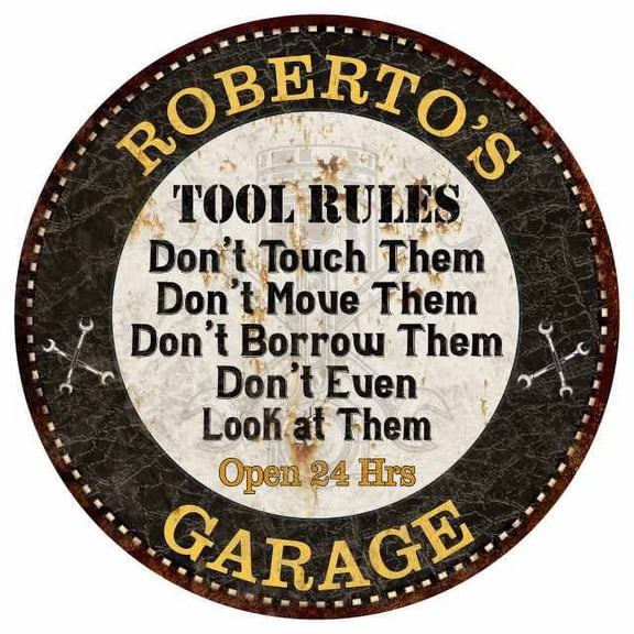 ROBERTO'S Garage Rules 12" Round Metal Sign Garage Bar Wall Décor 200120013432