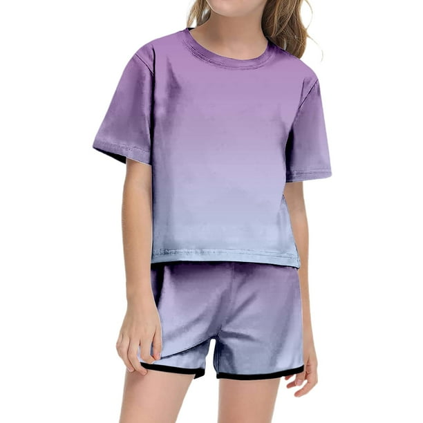 Conjunto de verano para niña REDARER con efecto tie-dye: camiseta de manga corta y pantalones cortos, ropa informal ligera con bolsillo, talla 13-14 años
