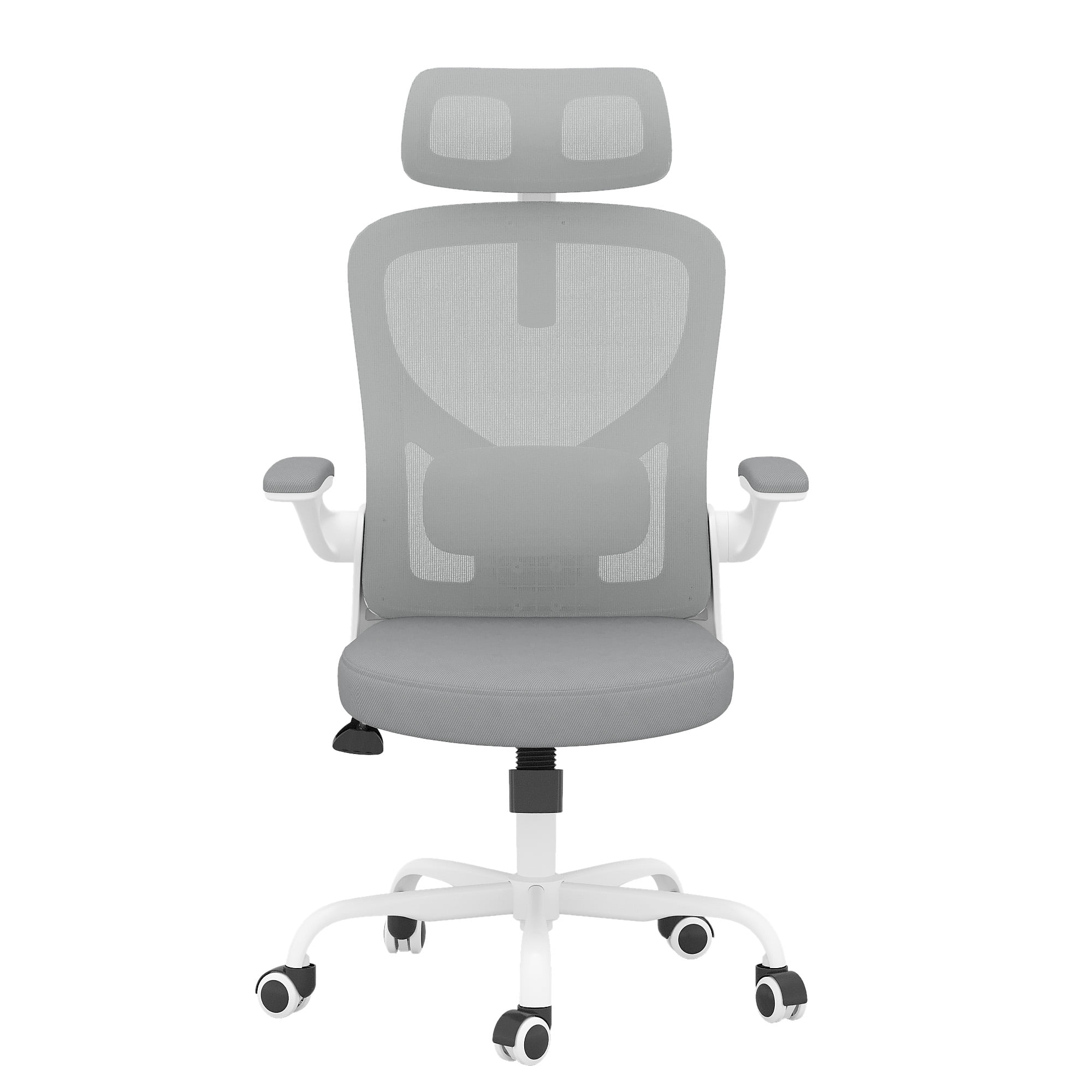 MAYEERTY Ergonomic Home Office Chair with Lumbar Support, Flip-Up Armrests, Headrest for Work & Study,Gray