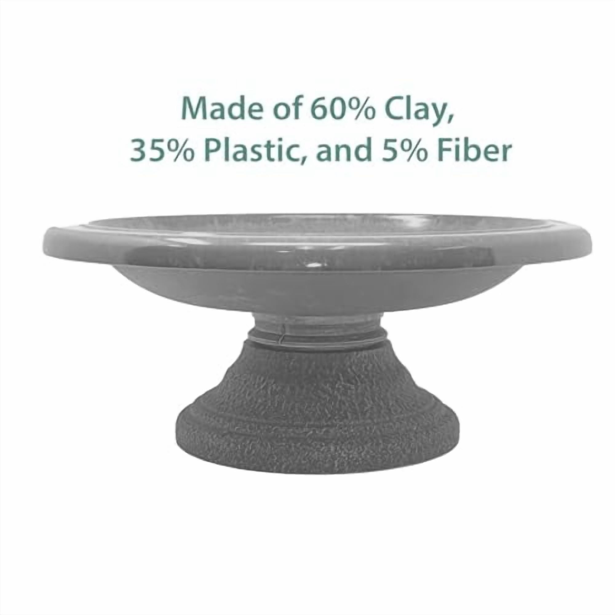 Tierra Garden Birds and Beyond Fiber Clay Bird Bath, Semi-Gloss Bird Bowl with Matte Low-Profile Base (Charcoal)