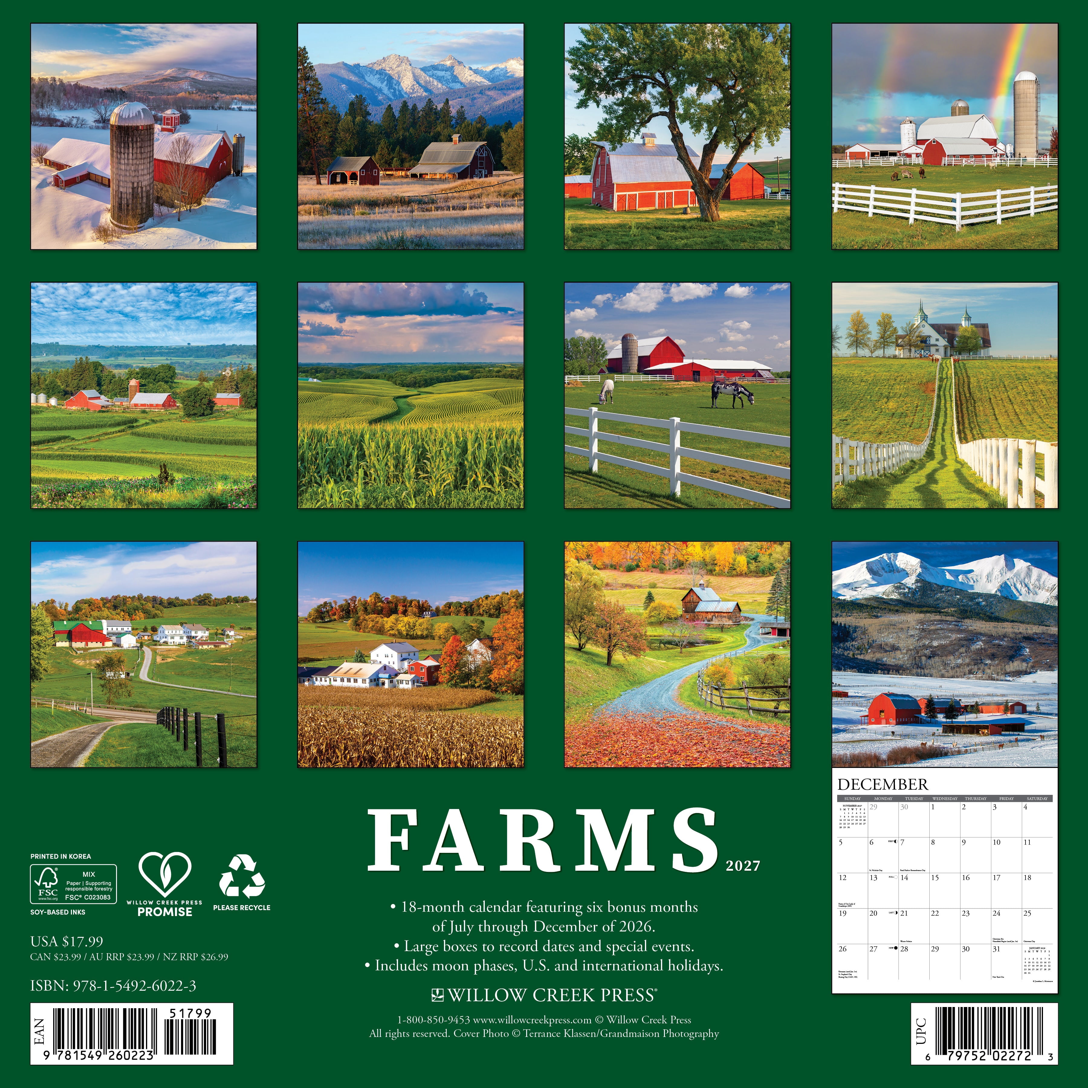Willow Creek Press, Farms 2027 Wall Calendar