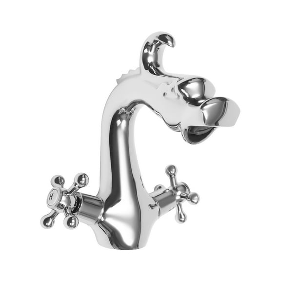 Antique Silver Faucet Dragon Shape Two-Handle One Hole Bathroom Sink Mixer Tap Faucet Deck