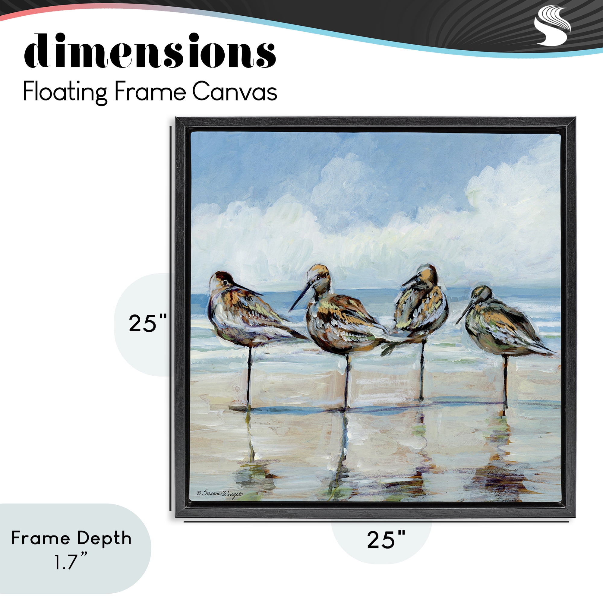 Stupell Industries Sandpipers Balancing On Beach Black Framed Floater Canvas Wall Art, design by Susan Winget