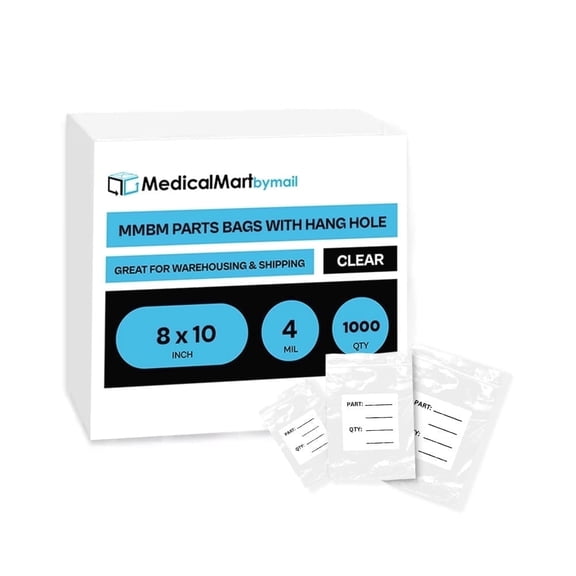 MMBM Parts Bag with Hang Hole 8" x 10" 4 Mil Write-On Label Resealable Bags for Packing Hardware Items 1000 Pcs