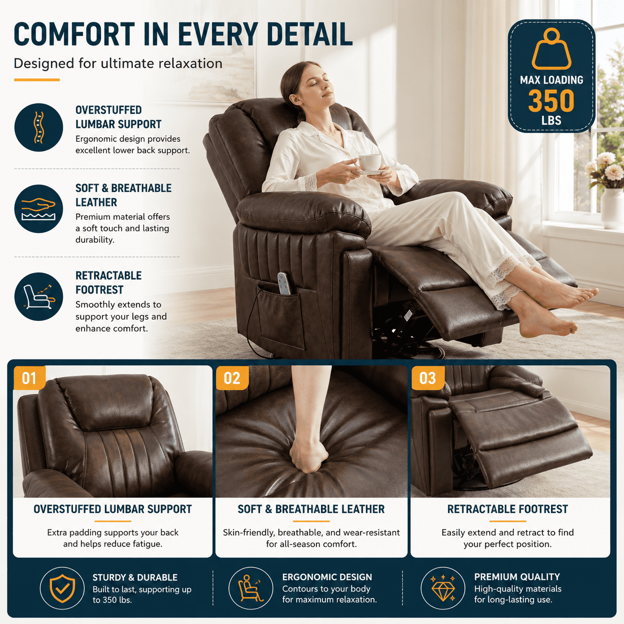 Pmango Electric Automatic Rocking Recliner Chair for Adults with 3 Speeds, Wired Remote Control, Power Auto Rocking Recliner, 5-15 Minutes Rocking Timer Function, for Living Room, Nursery, Brown